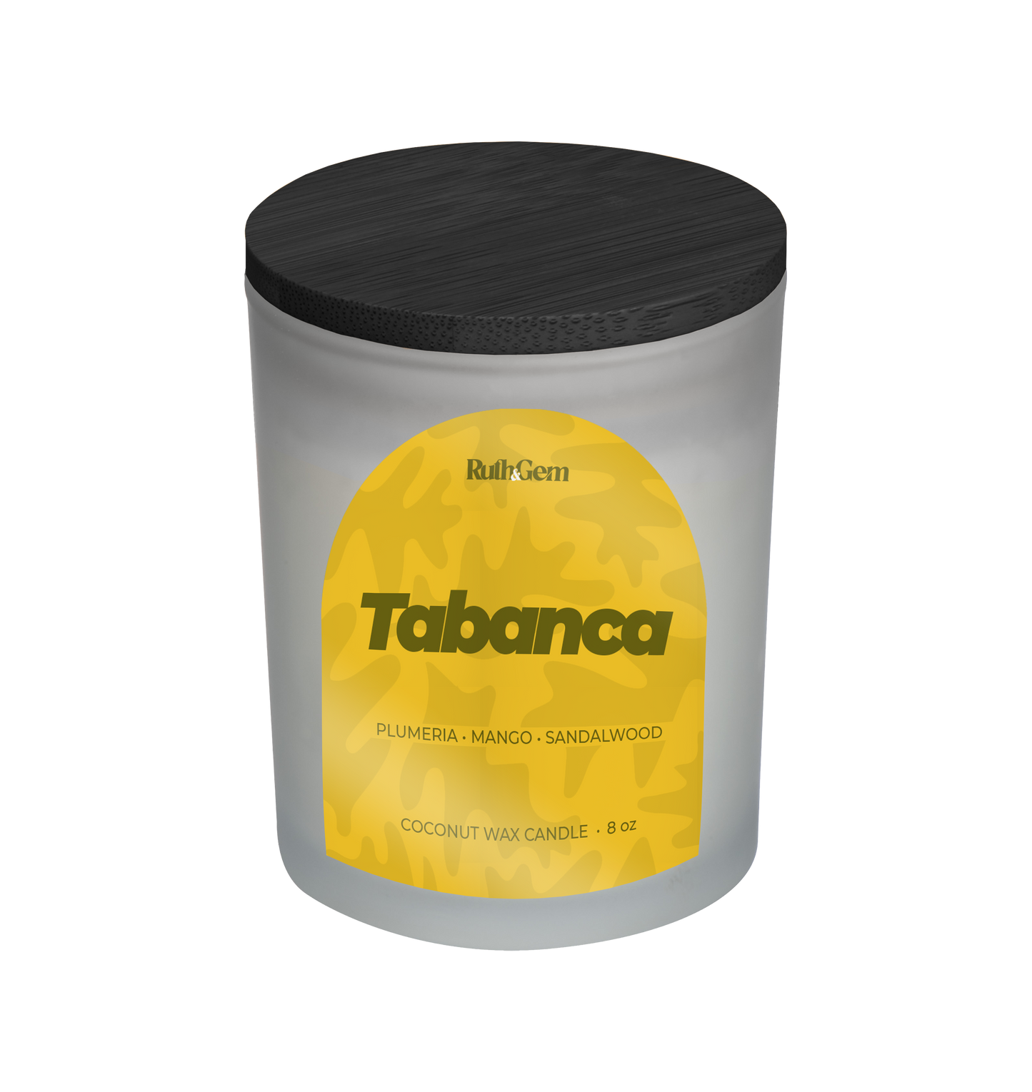 Eco-friendly coconut wax candle 8 oz. in Plumeria mango sandalwood scent by Ruth & Gem Home Goods