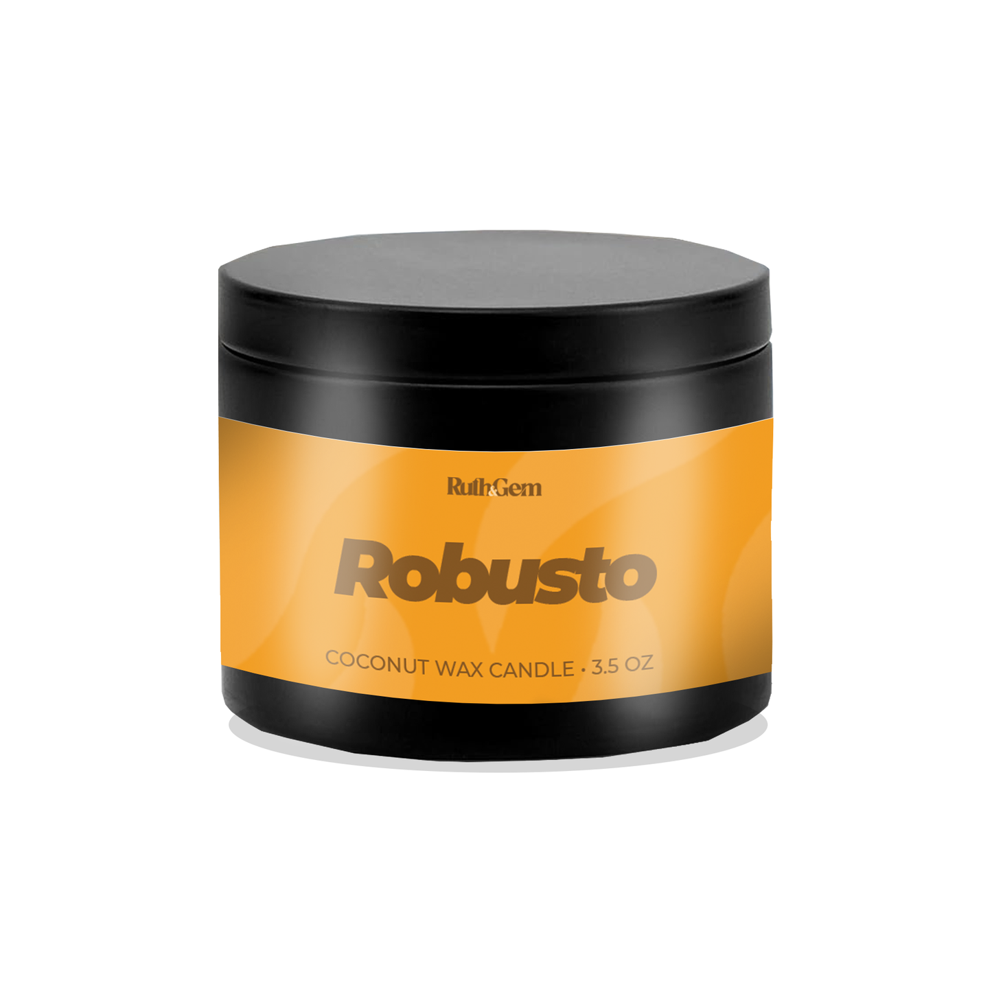 Eco-friendly coconut wax candle tin in Robusto scent by Ruth & Gem Home Goods