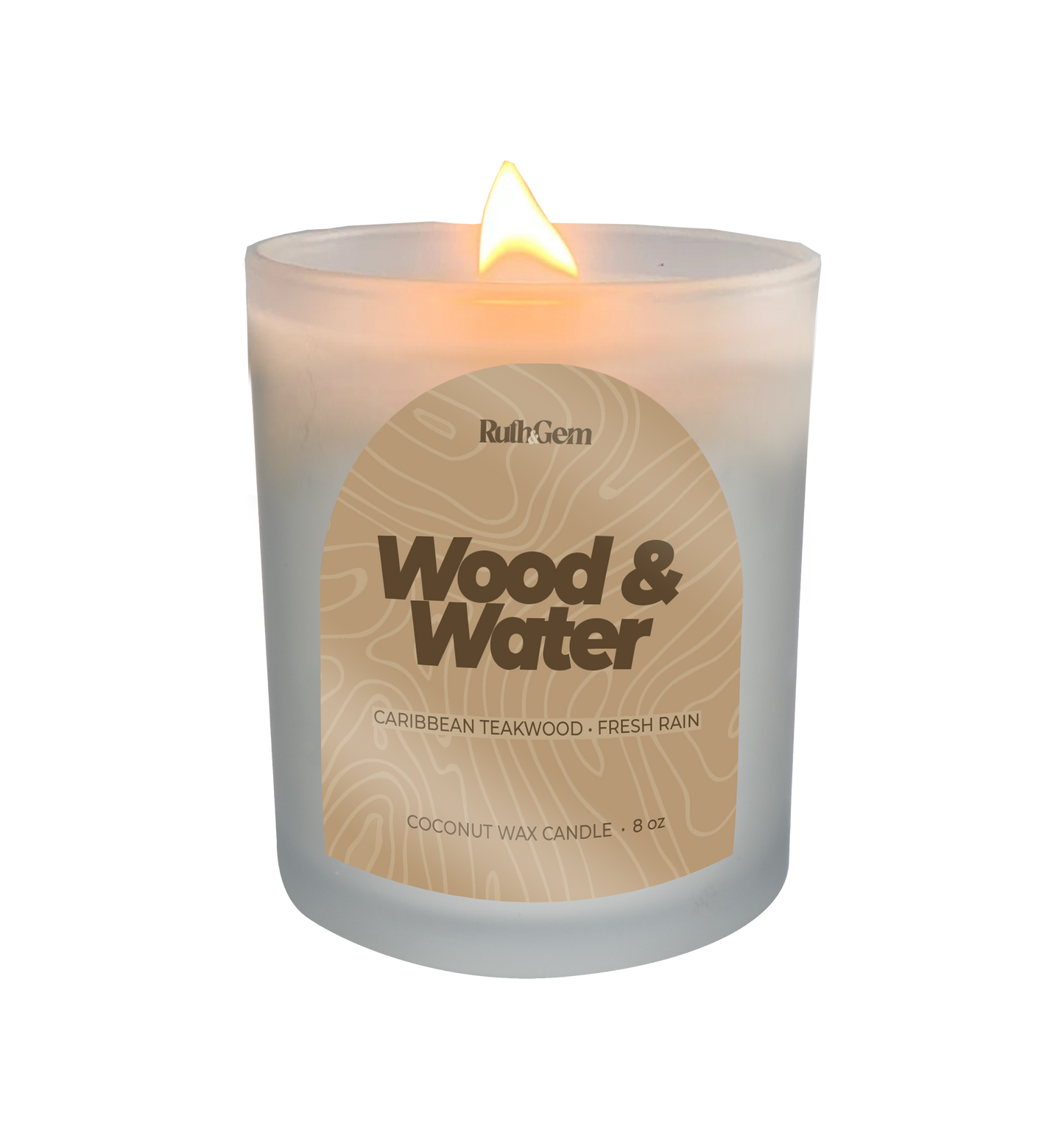 Eco-friendly coconut wax candle 8 oz. in caribbean teakwood scent by Ruth & Gem Home Goods