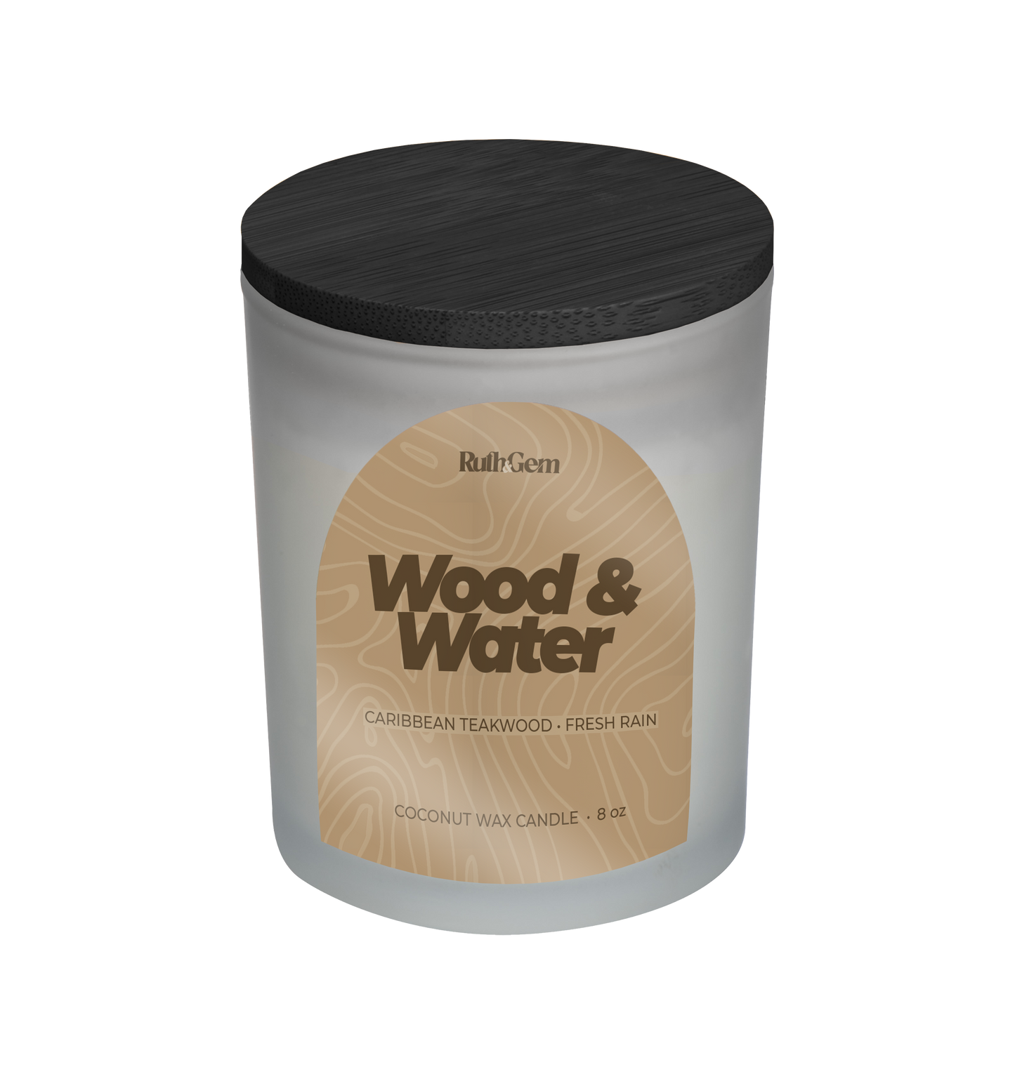 Eco-friendly coconut wax candle 8 oz. in caribbean teakwood scent by Ruth & Gem Home Goods