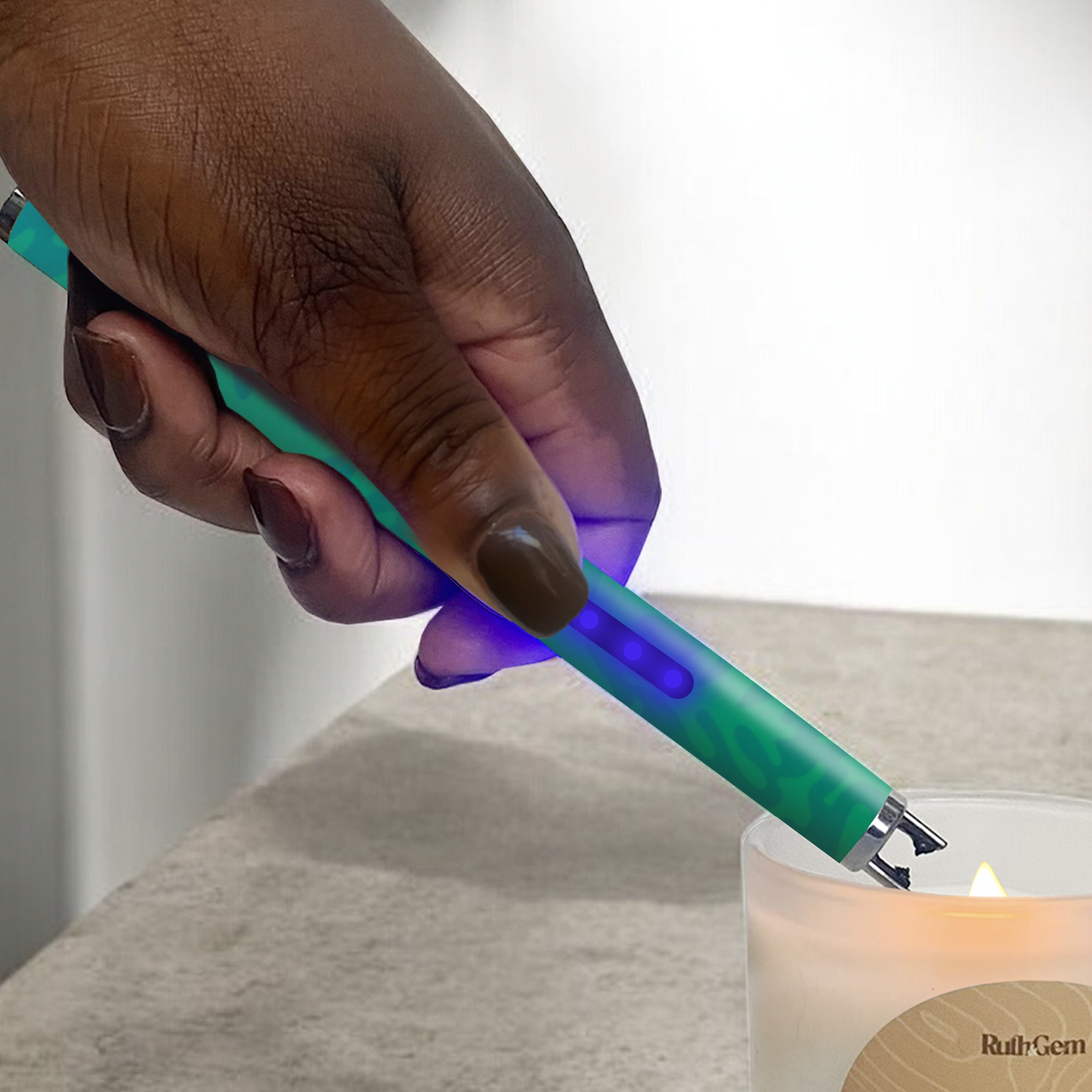 Rechargeable USB lighter for eco-friendly coconut wax candles by Ruth & Gem Home Goods